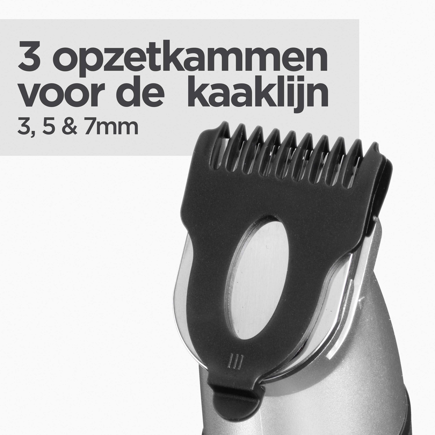 3 opzetkammen voor de  kaaklijn. 3, 5 en 7 mm